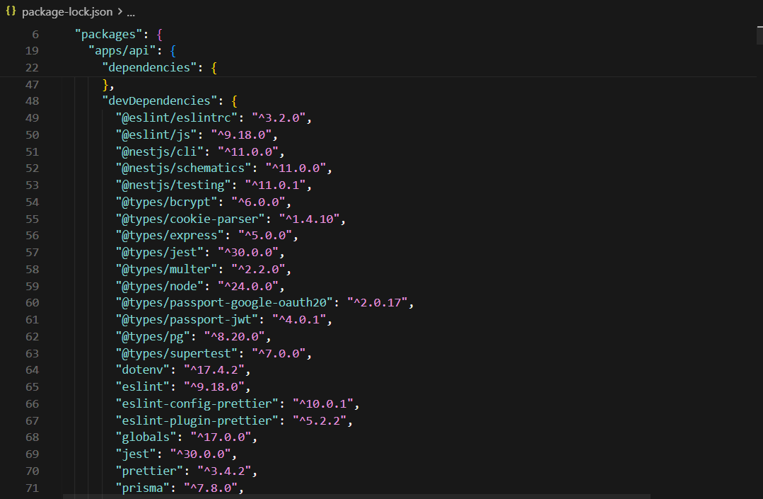 Dependências do projeto Rei da Selva no package.json